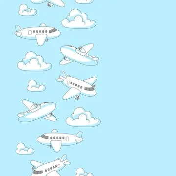 Pattern with airplanes and clouds. Travel illustration and tourism background. Stockillustratie