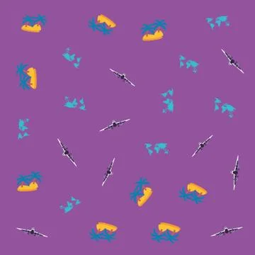 Pattern of airplanes with islands and maps of continents Stock Illustration