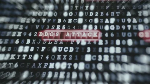 Pattern of alphanumeric characters with word DDOS ATTACK highlighted Stock Footage 335869562
