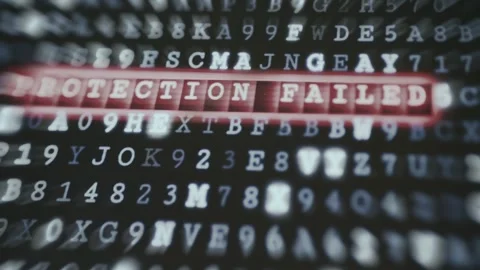 Pattern of alphanumeric characters with word PROTECTION FAILED highlighted Stock Footage 335869970