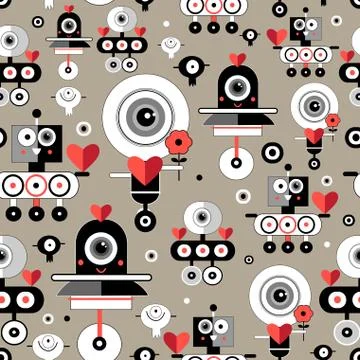 Pattern amusing lovers robots Stock Illustration