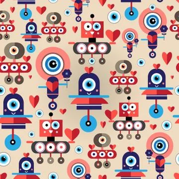 Pattern amusing lovers robots Stock Illustration