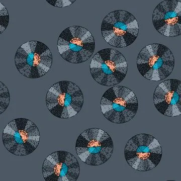 Pattern analog vynil record sketch hand drawn Stock Illustration