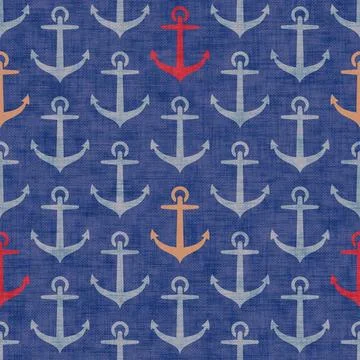Pattern with anchor in retro style. Vintage seamless pattern in marine styl.. Illustration