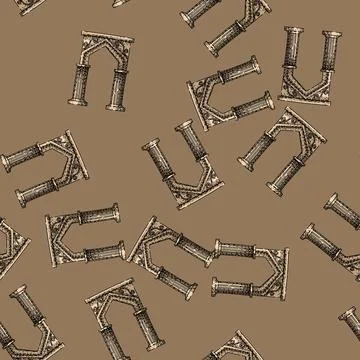 Pattern Ancient architectural archway with classical columns drawing 스톡 일러스트