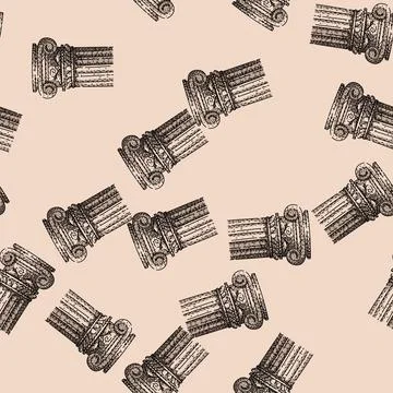 Pattern Ancient ionic classical column hand drawn illustration Stockillustratie