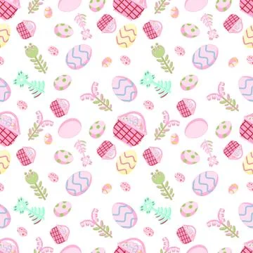 Pattern and Easter eggs and flowers white background 스톡 일러스트