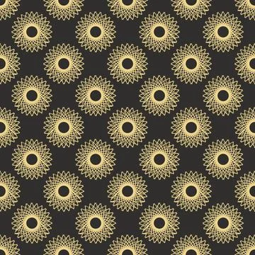 Pattern and golden mandala spirograph on black background Stock Illustration