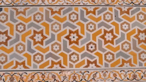 Pattern and ornate walls and floor inside building of  the historical Agra Fort  Stock Footage 108089631