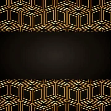 Pattern and striped gold cubes frame over black background vector design Stock Illustration