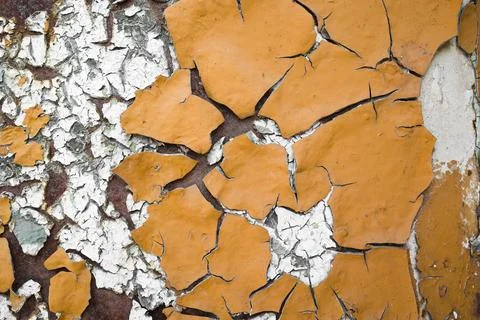 Pattern and texture of old dried paint on rusty metal Stock Photos