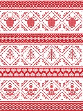 Pattern with angel, Christmas tree, heart, reindeer Stock Illustration