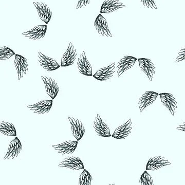 Pattern angels wings sketch hand drawn Stock Illustration