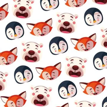 Pattern of animal head, polar bear, penguin and fox Stock Illustration
