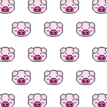 Pattern animal pig pixel art design background Illustrazione stock