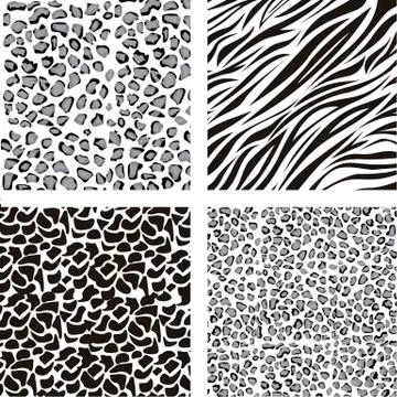 Pattern of animal print, leopard, zebra and giraffe skin texture, vector Illustrazione stock