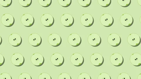 Pattern of animated fruit icons of Apple on green background. Seamless loop food Video stock 174894472