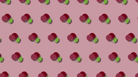 Pattern of animated fruit icons of Cherry on a maroon background Stock Footage 174895765