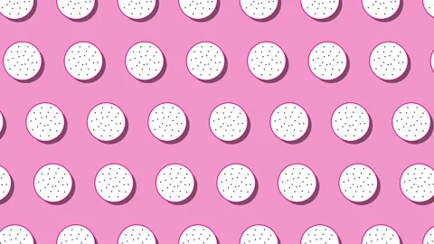 Pattern of animated fruit icons of Pitaya (Dragon fruit) on a pink background Stock Footage 174892933