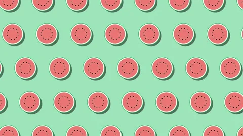 Pattern of animated fruit icons of Watermelon on green background Stock Footage 174893471