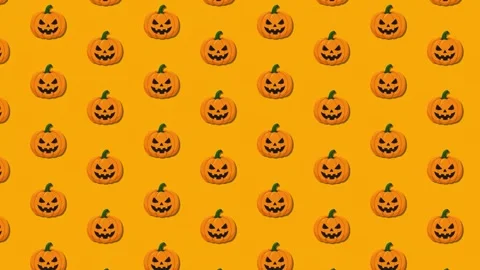 Pattern animated halloween scary pumpkins scrolling 4k orange background. 스톡 동영상 346569498