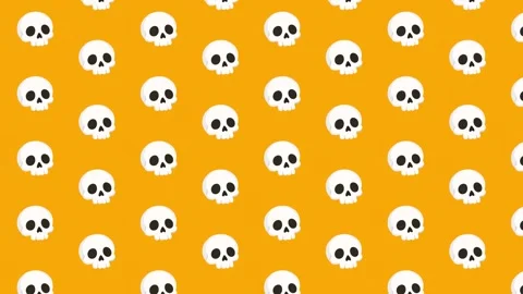 Pattern animated halloween skulls scrolling diagonally 4k orange background. Stock Footage 346569503
