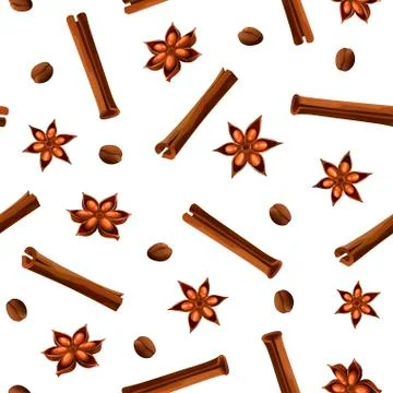 Pattern - anise stars, coffee beans and cinnamon Stock Illustration