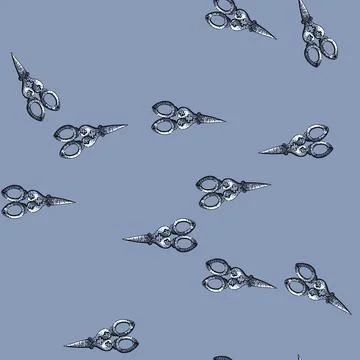 Pattern Antique decorative sewing scissors hand drawing sketch Illustrazione stock