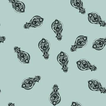 Pattern antique iron door knocker sketch hand drawn Stock Illustration