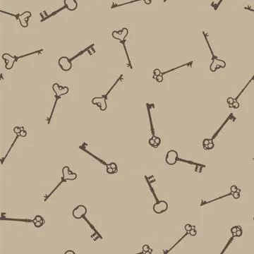 Pattern antique keys for locks different shapes. Old keys pattern background Illustrazione stock