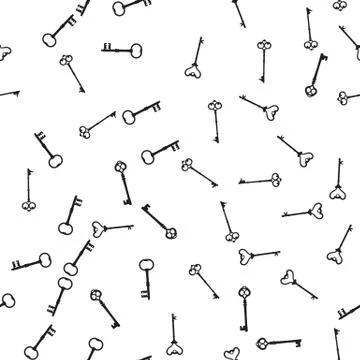 Pattern antique keys for vintage locks different shapes. Old keys on white Stock Illustration
