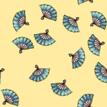 Pattern antique old fashioned fan sketch hand drawn Illustrazione stock