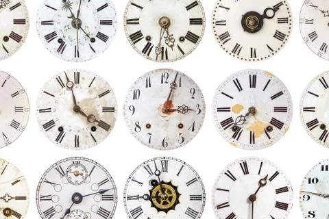 Pattern of antique weathered clocks Stock Photos