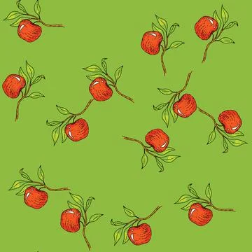Pattern apple branch leaf sketch hand drawn イラスト素材