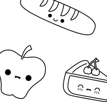 Pattern apple with bread french and cake kawaii Illustrazione stock