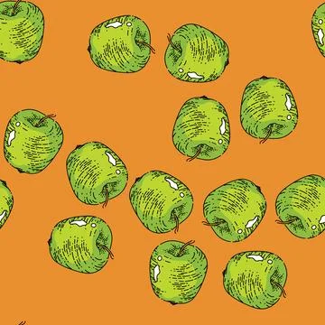 Pattern apple green sketch hand drawn Stock Illustration