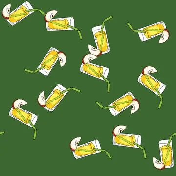 Pattern apple juice glass sketch hand drawn イラスト素材