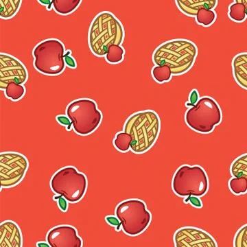 Pattern apple pie on red background. Sweet and tasty baked fruit pie from red Illustrazione stock