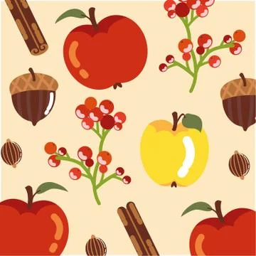 Pattern of apples with decoration of autumn Stock Illustration