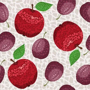 Pattern with apples, plums in mosaic style Illustrazione stock