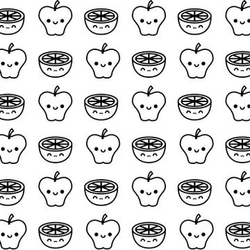 Pattern of apples with sliced oranges kawaii style Stock Illustration