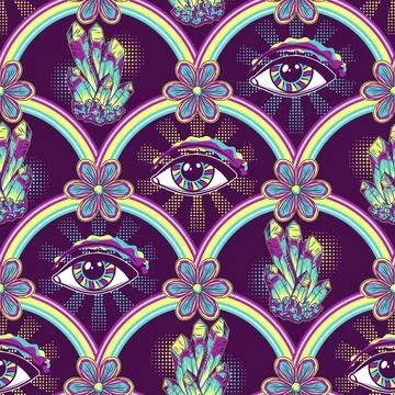 Pattern with arch shaped grid, all seeing eye Stock Illustration