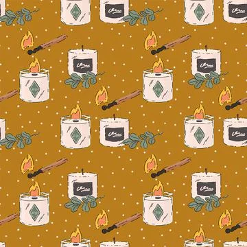 A pattern with aroma candles on gold. Aromatherapy at your home, self-care Stock Illustration