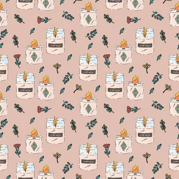 A pattern with aroma candles on a light background. Beautiful background Stock Illustration