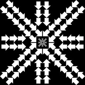 Pattern with arrows in snowflake form on black background Illustrazione stock