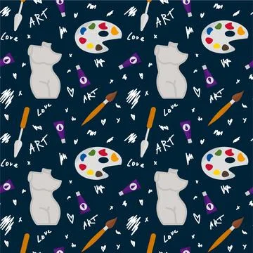 Pattern of art materials for drawing. The background is colored for the artist Stock Illustration