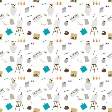 Pattern art studio tools and painting supplies set Stock Illustration
