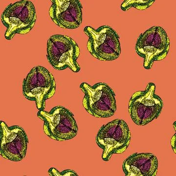 Pattern artichoke cut sketch hand drawn Stock Illustration