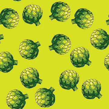 Pattern artichoke fresh sketch hand drawn Stock Illustration
