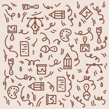 Pattern of artistic instruments. Doodle materials for drawing. Watercolor Stock Illustration